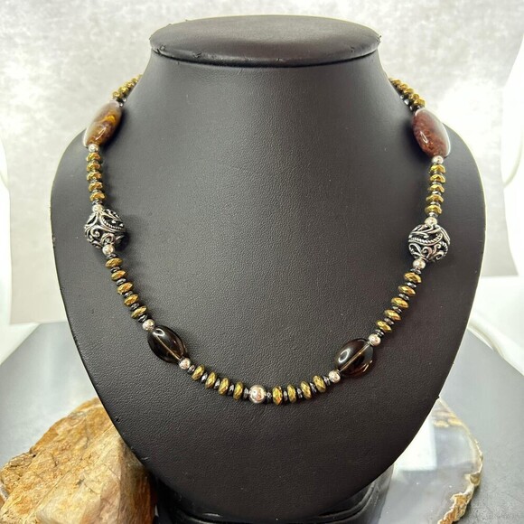 Carolyn Pollack Southwestern Style Sterling Earth Tone Multi Gemstone Necklace - Picture 2 of 10